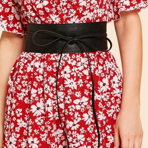 Corset Black Faux leather obi wide belt waist tie waist Boho wrap Minimalist - Picture 5 of 10